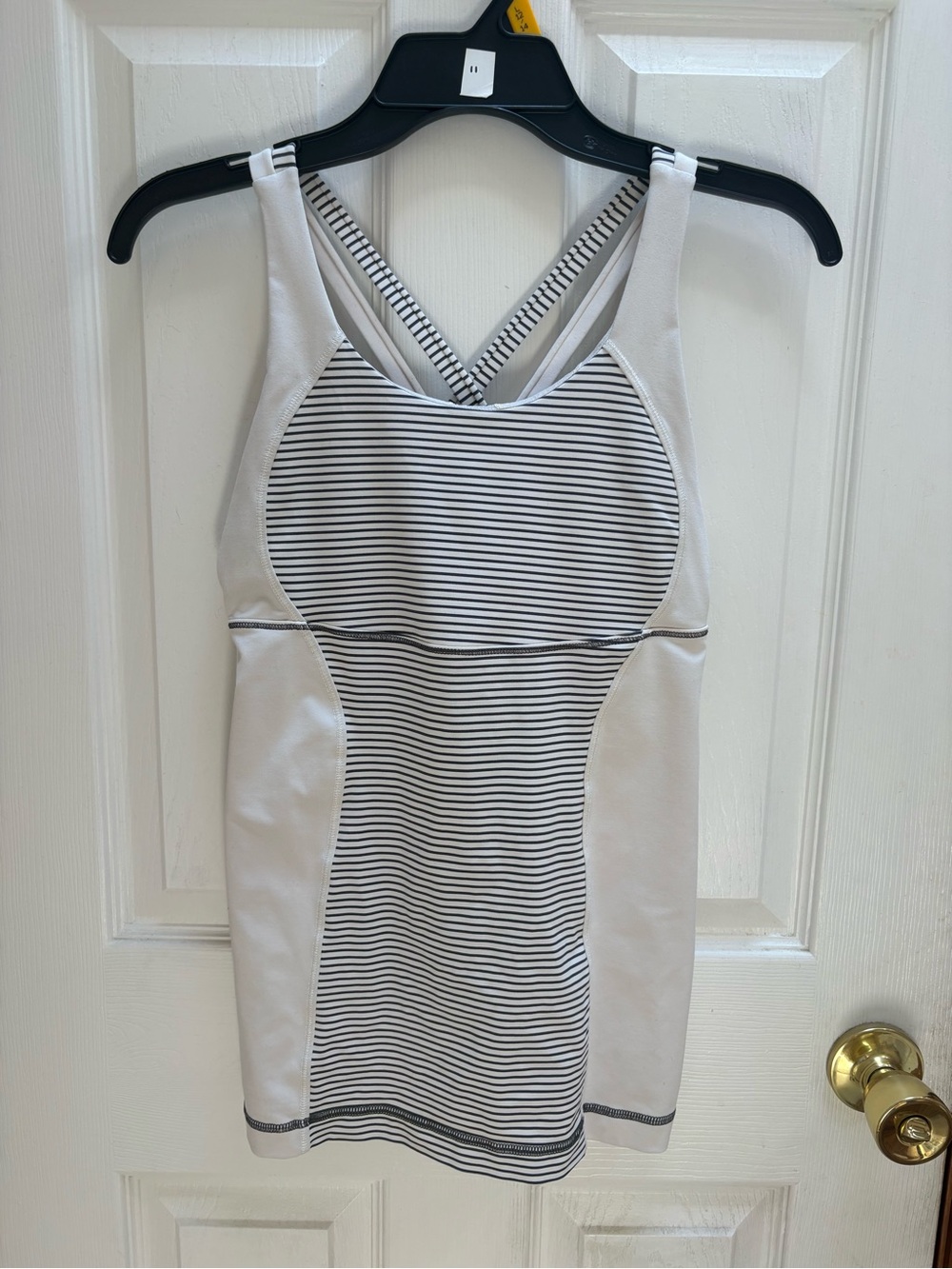 lululemon athletica White and Black Striped Cross-Back Tank